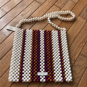 Fossil White Beaded Crossbody with Purple and Orange Stripe Detail